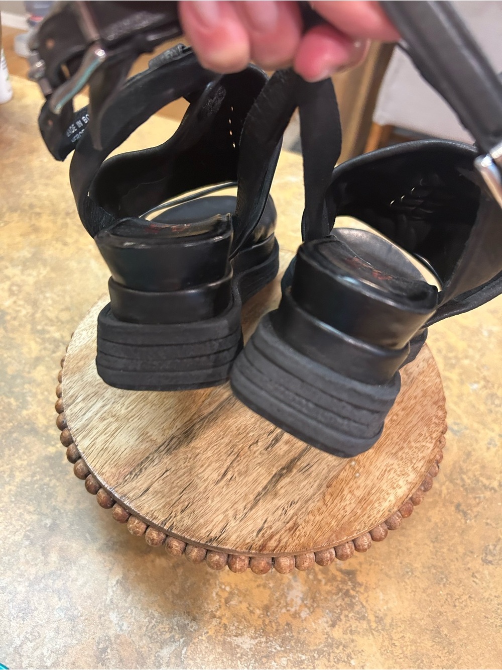 A.S.98 Black Leather Platform Sandal with Ankle Buckle - Picture 7 of 14